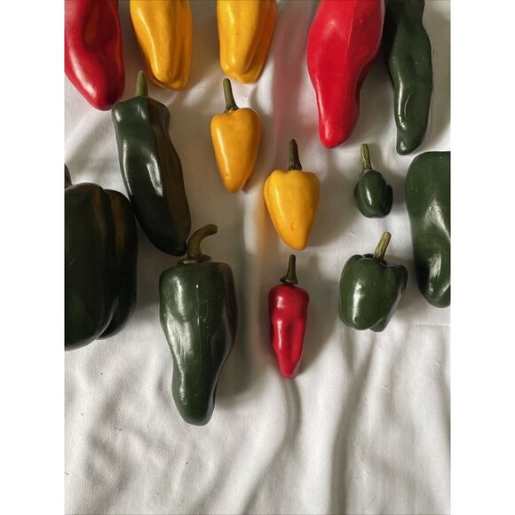 Set Of Decorative Faux Peppers In Red Yellow & Green - Picture 11 of 14